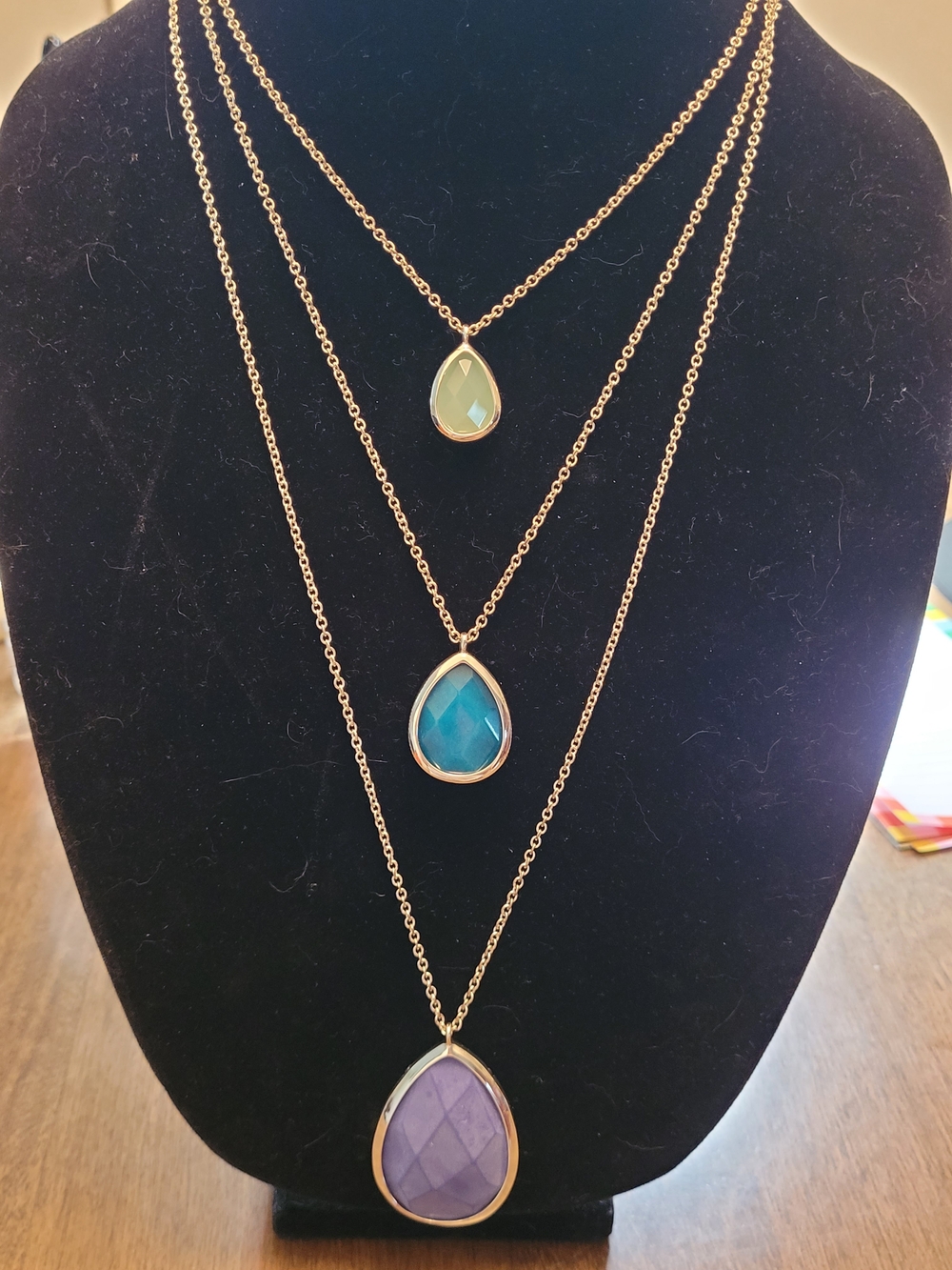 Chloe + Isabel Gold-Tone Layered Necklace with Green, Blue & Purple Teardrops